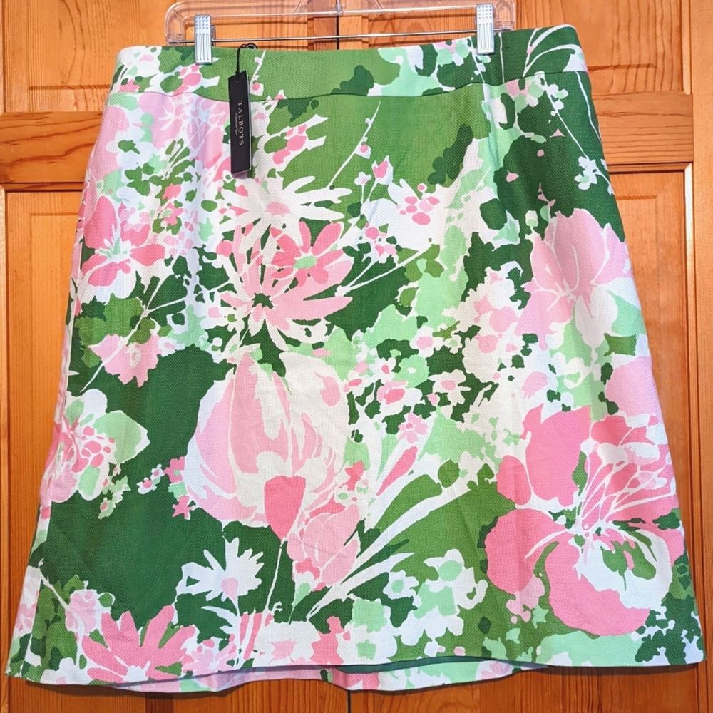Talbots Green and Pink Floral Skirt
